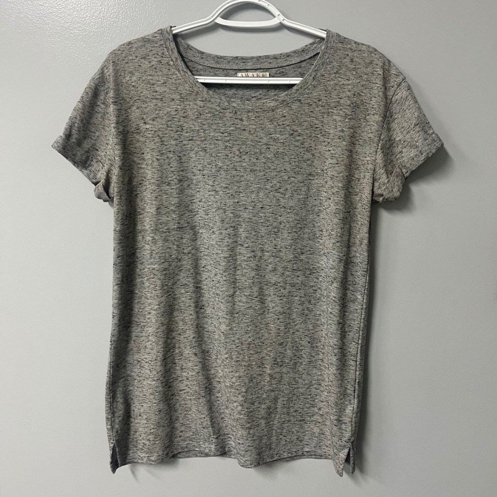 AWAKE‎ Womens Gray Space Dye Short Sleeve Cuffed Crew Neck T-Shirt Medium
